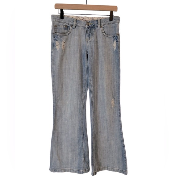 Vanity Womens Jeans Elliot Flare Blue Denim Light Wash Ripped‎ Low Rise 27X31 - Picture 1 of 4